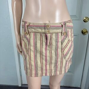 Vintage Y2K Free People Women's Skirt 6 Stripe Cotton Pockets Boho H4-25